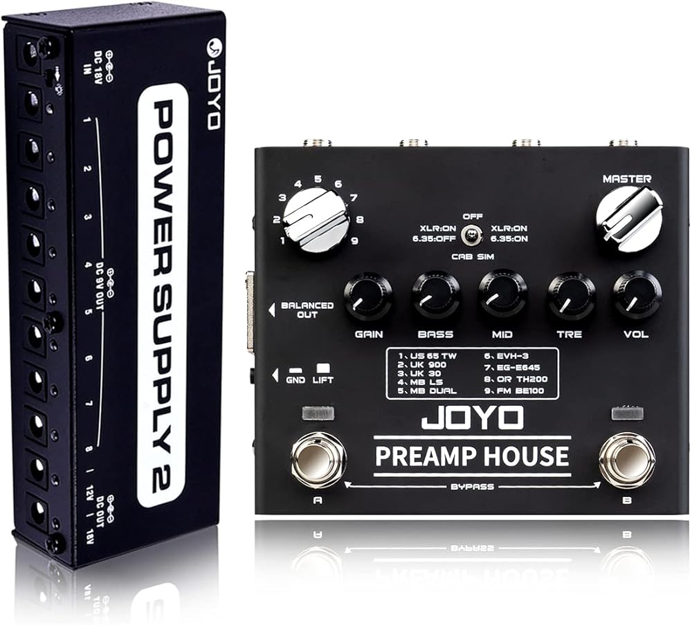 JOYO R-15 Dual Channel Preamp Cabinet Simulation Effect Pedal Bundle with JP-02 DC 9V 18V Power Supply
