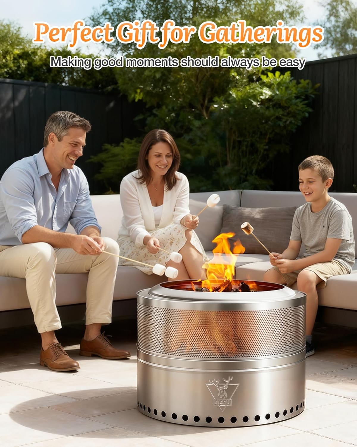 YEFU Smokeless Firepit Foldable 19in: Portable Fire Pit for Outside Wood Burning - Outdoor Camping Patio Bonfire Pit with Removable Ash Pan Easy to Carry & Clean