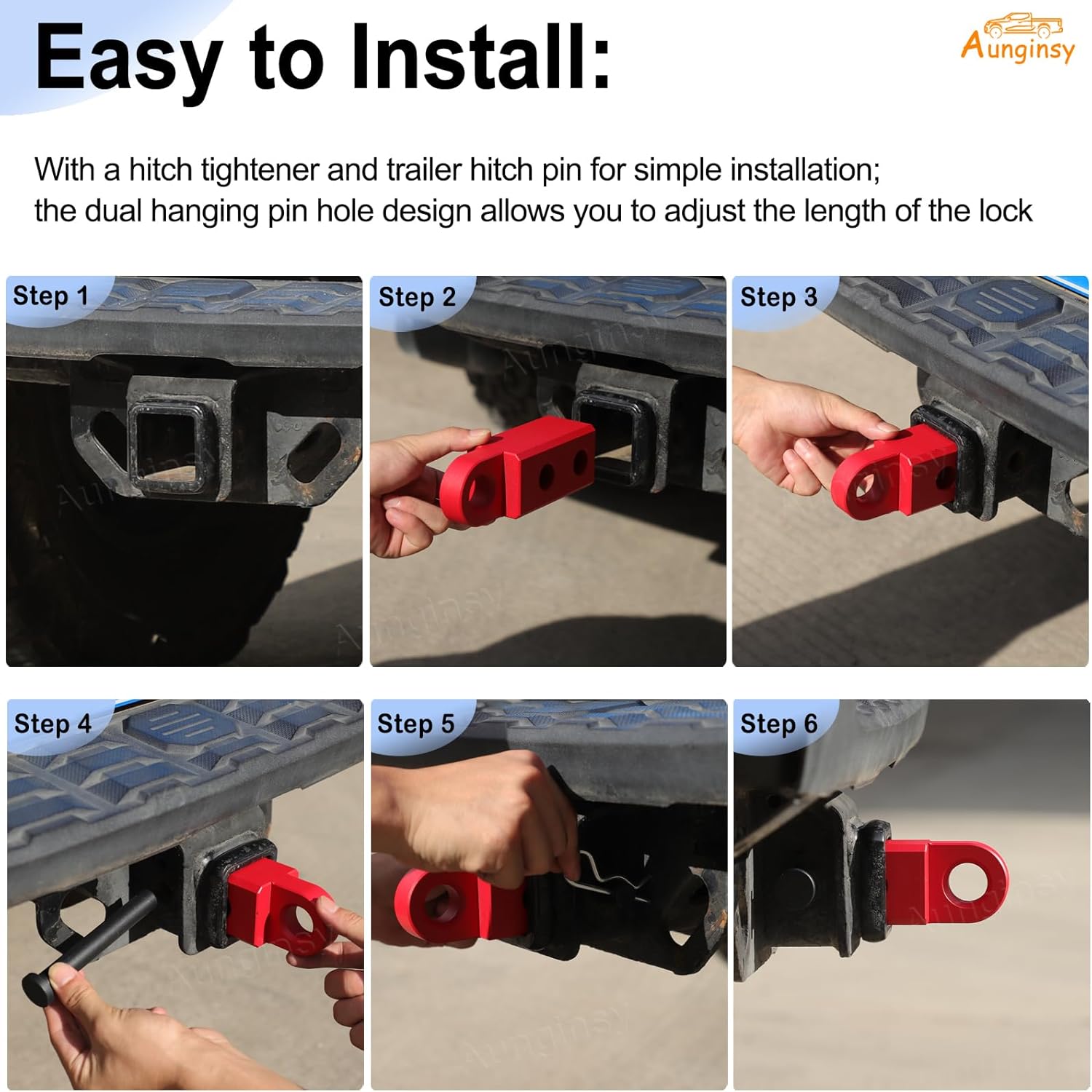 Aunginsy Tow Hitch Receiver Hook with Tightener Compatible with Toyota Tacoma 2016-2023 Accessories, Car Shackle Mount Trailer Hitch Lock Pin Heavy Duty Solid Recovery Towing Kit for Trucks, Red