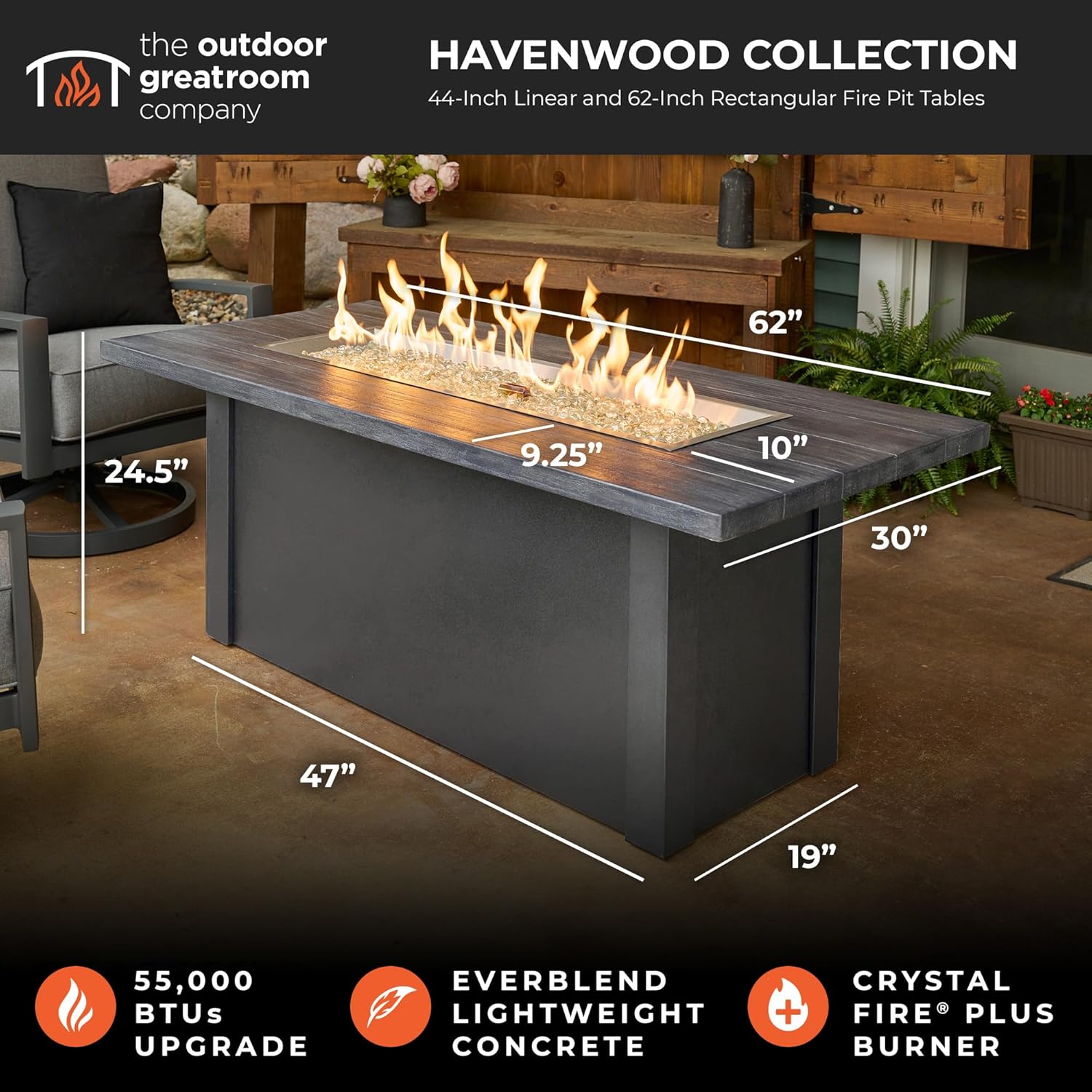 Outdoor GreatRoom Co Propane Fire Pit Table 62