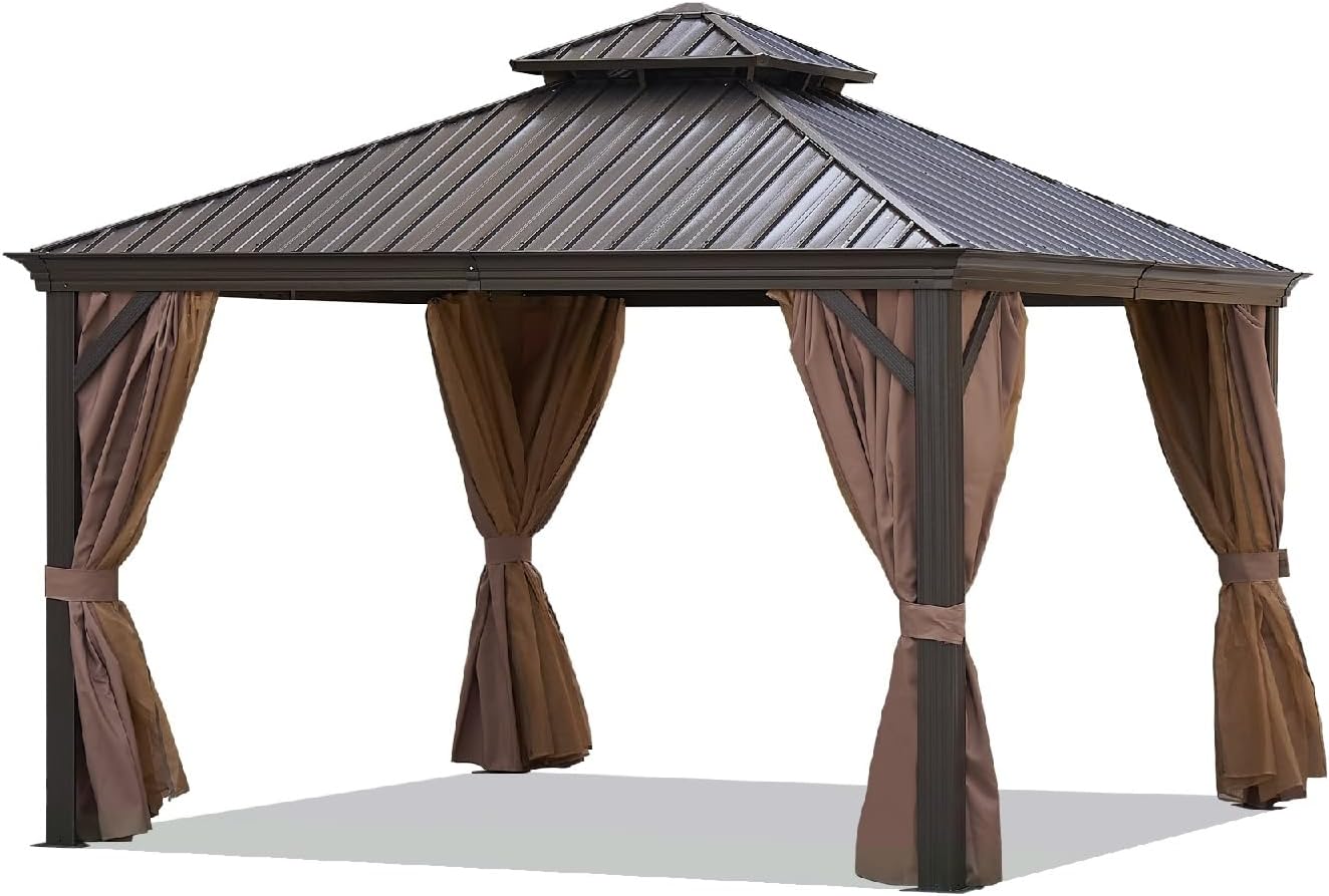 Wycian Luces para Gazebo Pavilion Gazebo Steel Bronze 12X12Ft with Steel Canopy Outdoor Permanent Hardtop Gazebo Canopy Only Gazebo 1PC Simple Assembly