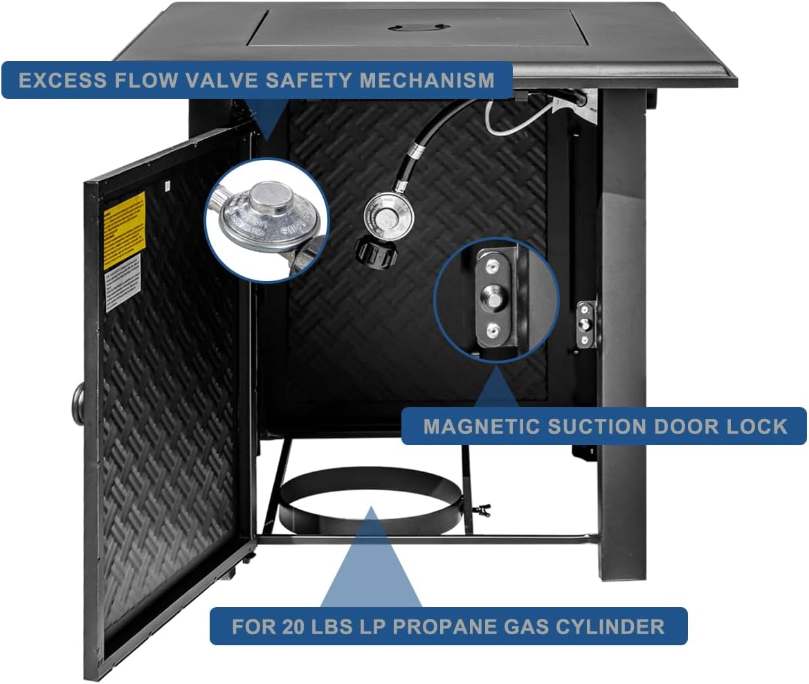 28 Inch Propane Fire Pit Table, 50,000 BTU Steel Gas Fire Pits for Outside,Outdoor Gas Firepit with Lid and Lava Rocks, Propane Firepit for Paito Garden Backyard,Add Warmth to Gatherings
