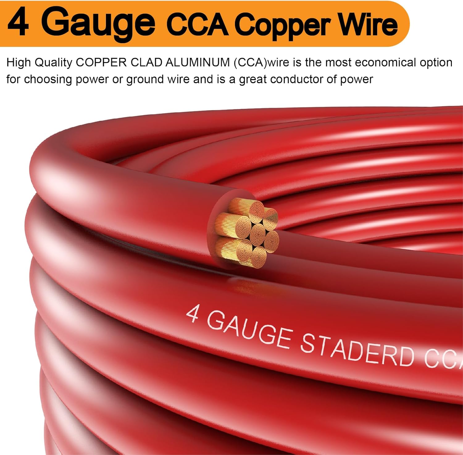 4 Gauge Wire (50FT Black+50FT Red) Copper Clad Aluminum CCA,20PCS Lugs Terminal Connectors,20PCS 3:1 Heat Shrink Tube and a 10 Inch Heavy Duty Cable Cutter