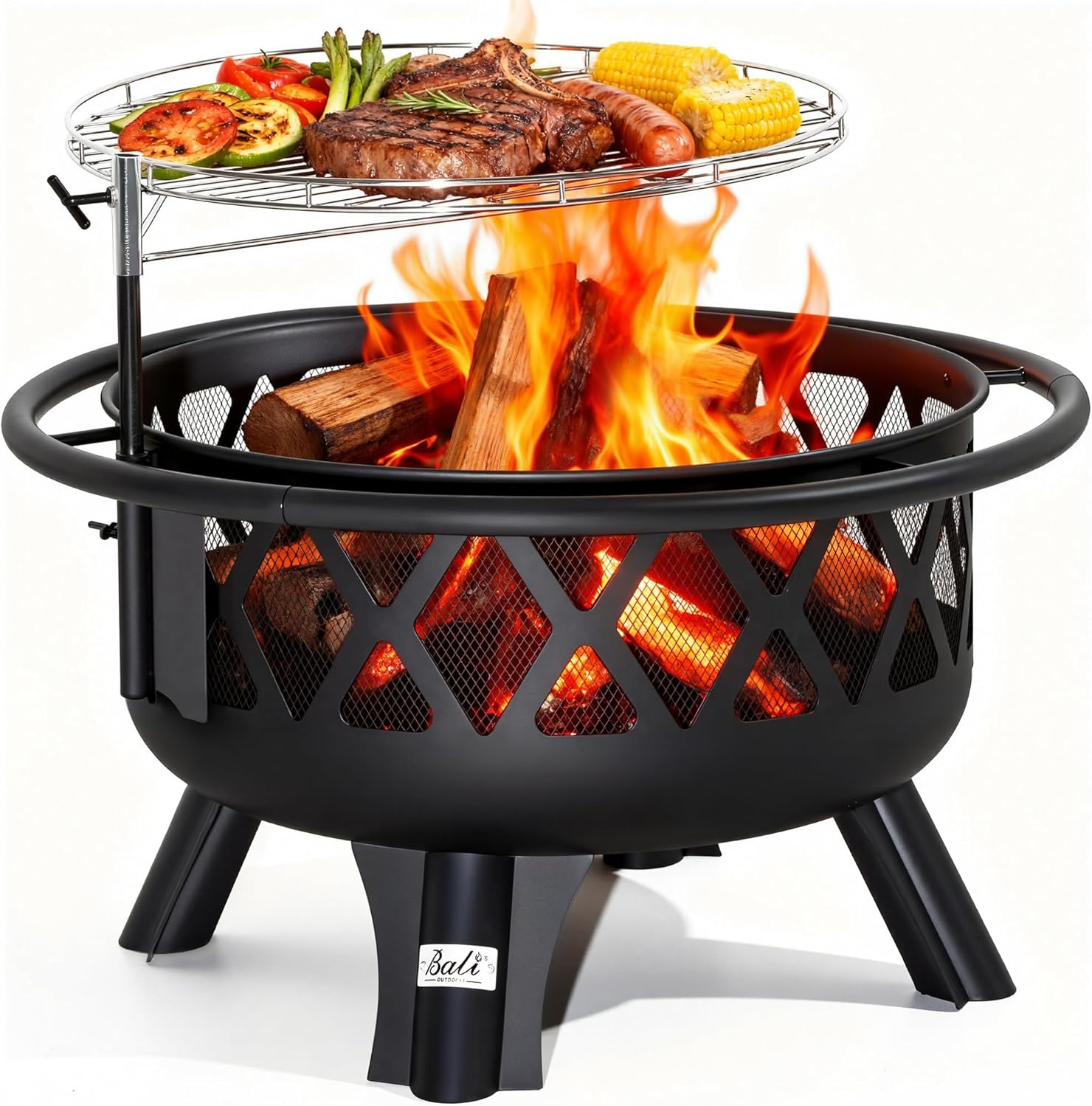 BALI OUTDOORS Outdoor Fire Pit for Wood, Portable Fire Pits for Outside Wood Burning, Patio Firepits for Outside with Grill, Spark Screens