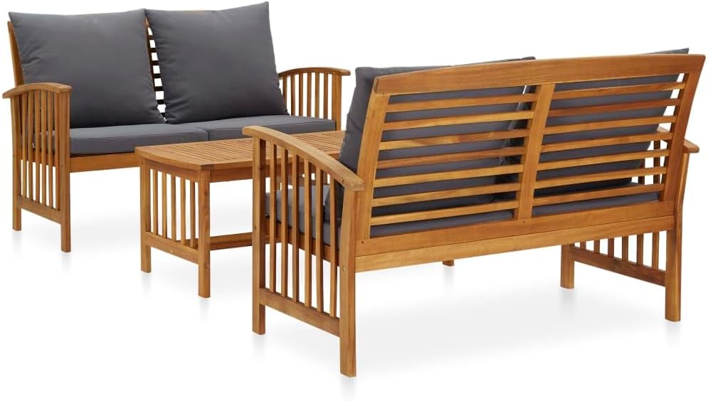 Garden Lounge Set Dark Grey Solid Acacia Wood, 3-Piece Outdoor Patio Furniture with Weather-Resistant Cushions, Durable for Balcony