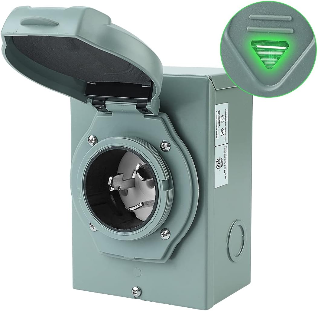 50 Amp Generator Power Inlet Box, NEMA SS2-50P 125/250 Volt 12500 Watts Power Inlet Box for 3 Prong Generator Cord, ETL Listed, Weatherproof Outdoor Use