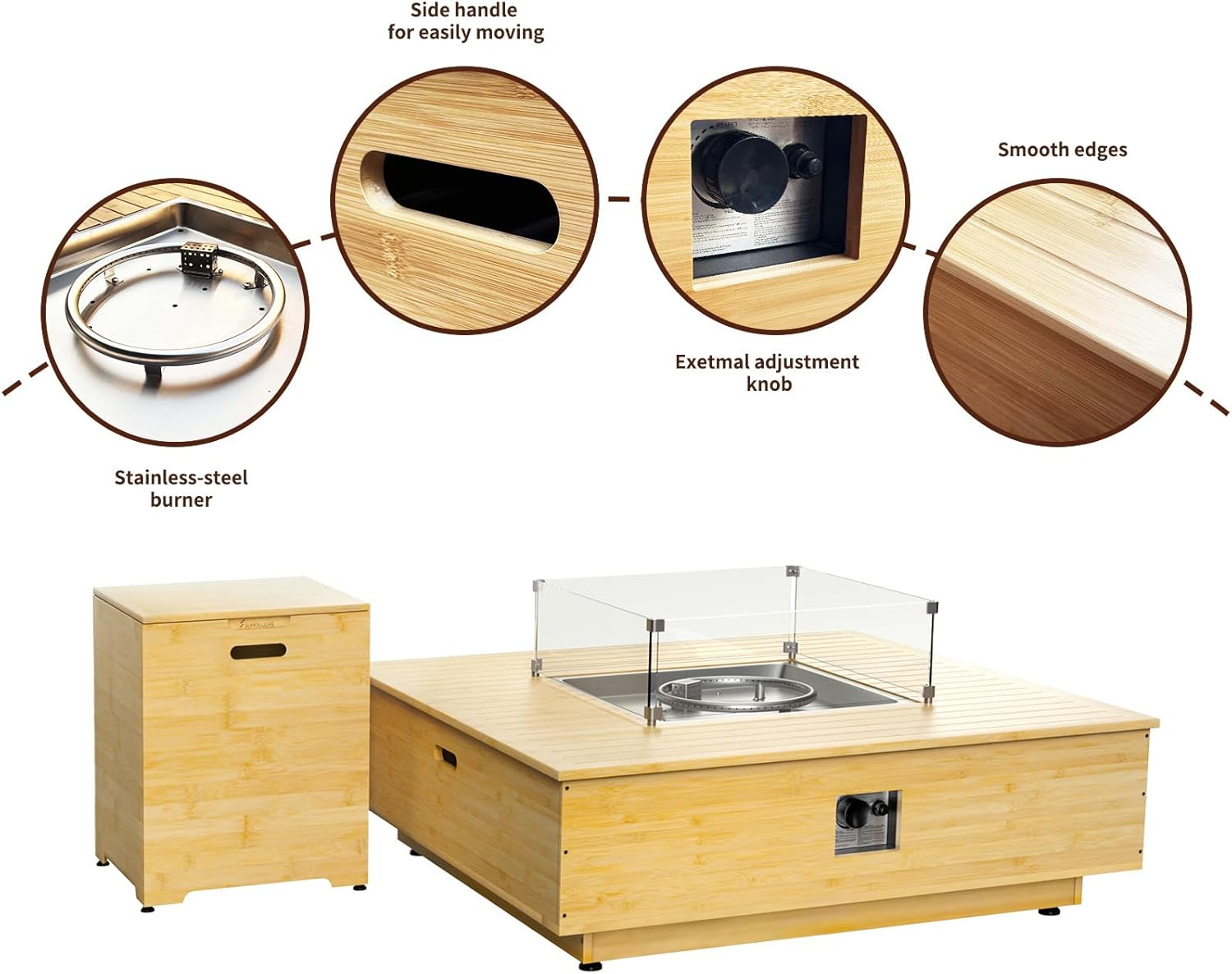 SUMOLOLIFE Fire Pit Table Propane Gas Fire Pit Table with Propane Tank Cover, 42.9