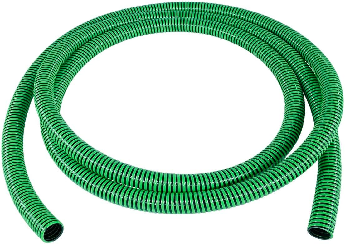 Gloxco Heavy Duty EPDM All Weather Suction Hose, Black Tube, Lime Green Helix, 50 PSI Max Pressure, 1-1/2