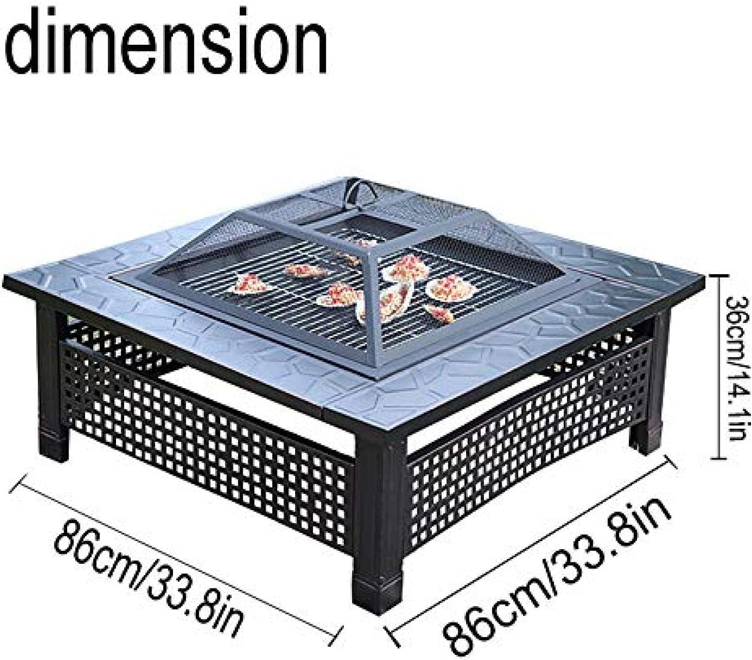 Fire Pit BBQ Grill Fire Bowl Outdoor Square Pit Bowl Grill Fireplace with 1 Set Barbecue Tools 86Cm Barbecue Pit for Patio Picnic Garden Backyard