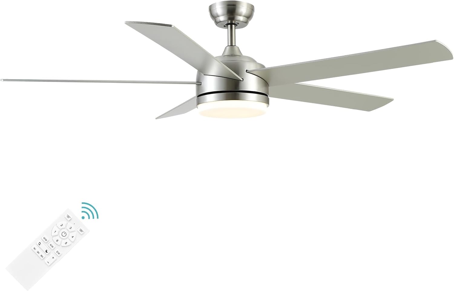 YUHAO 60 Inch Brushed Nickel Ceiling Fan with Light and Remote Control.Noiseless,Dimmable,3CCT,6 Speeds Reversible, DC Ceiling Fans for Indoor or Covered Outdoor