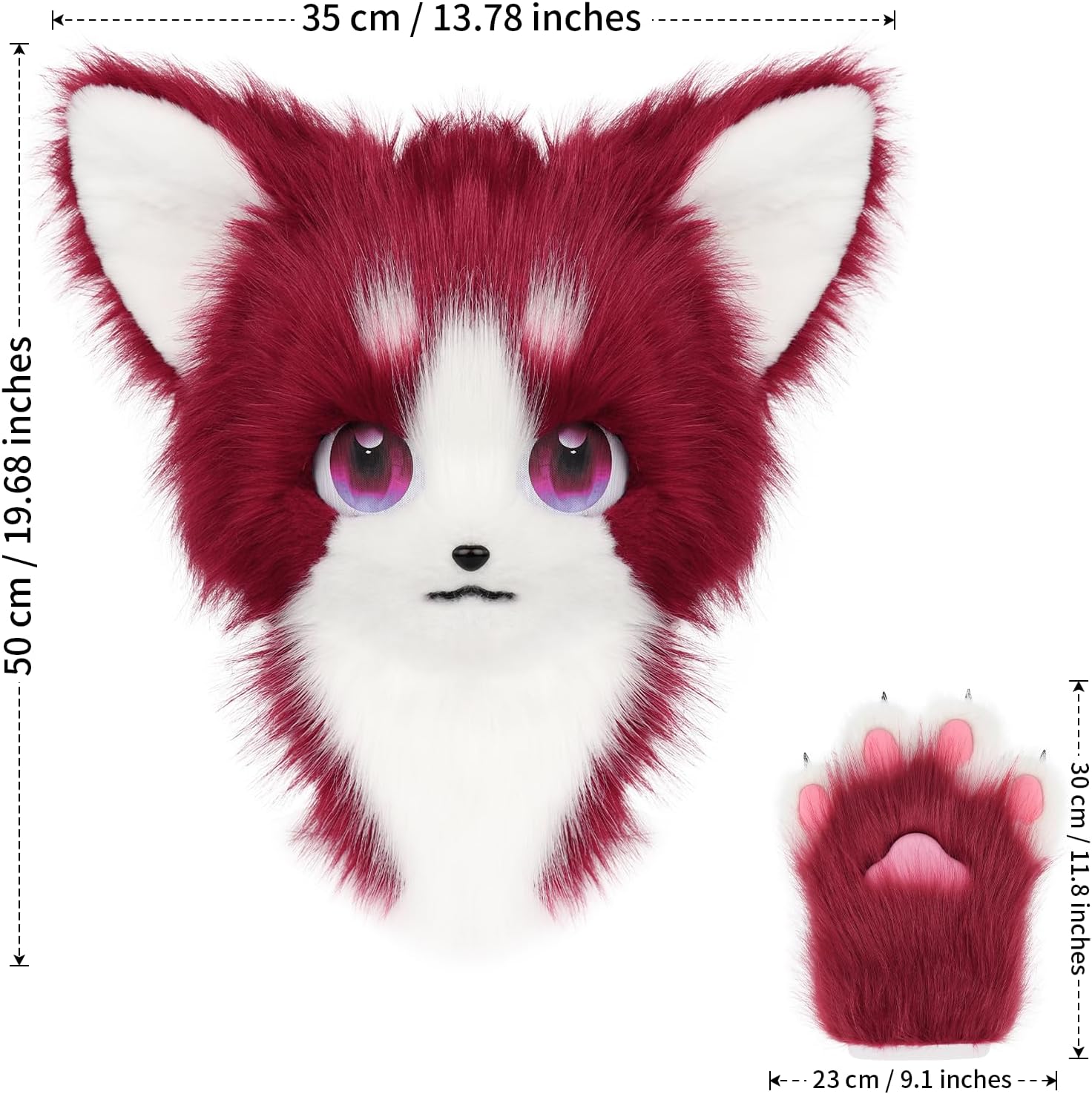 Animal Cat Fursuit Head Mask Furry and Therian Paw Gloves Set for Halloween Cosplay Costume Accessories