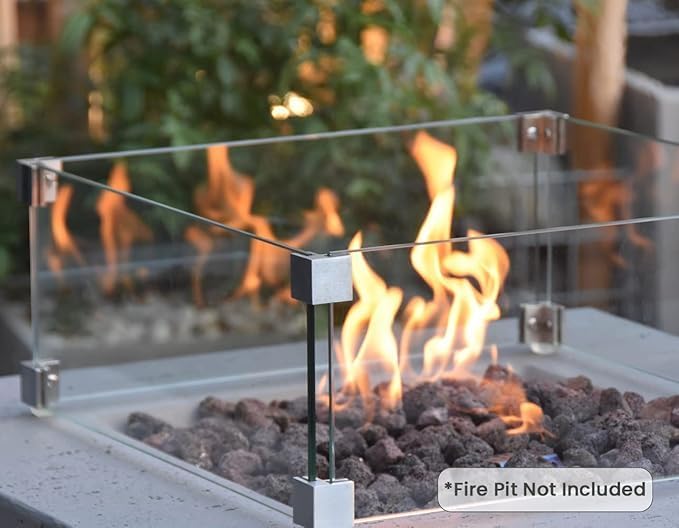 Elementi Outdoor Manhattan Fire Pit Table Tempered Glass Square 22 x 22 x 7 inches Heavy Duty Firepit Accessory Wind Screen, Clear