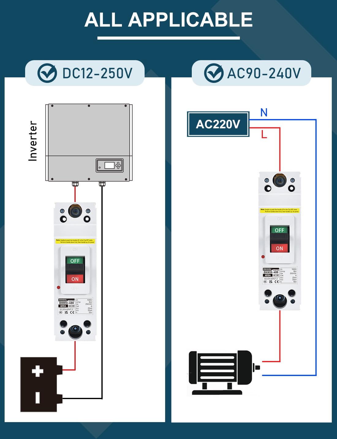 DIHOOL 400 Amp Heavy Duty Battery Disconnect Switch, DC Circuit Breaker for Car Audio RV Marine Boat Truck Trolling Motors