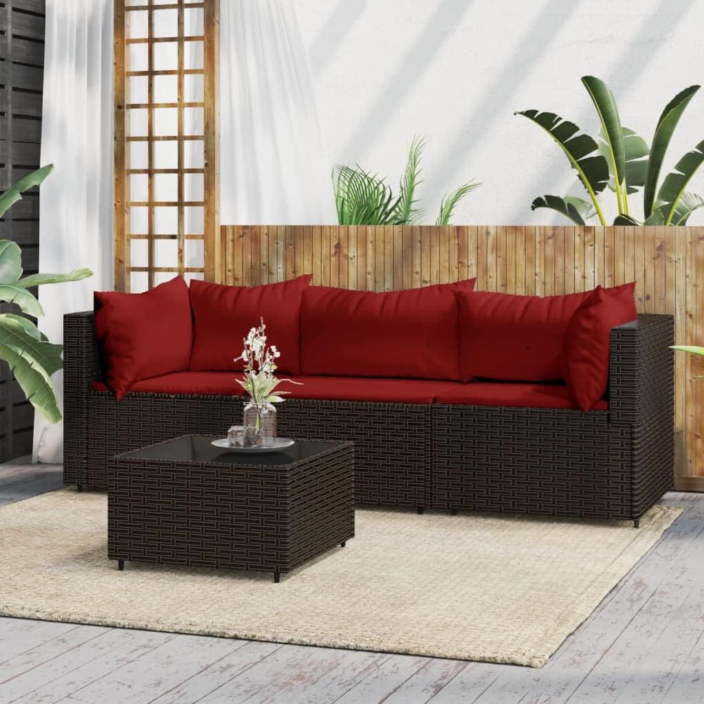 4 Piece Patio Lounge Set with Cushions Brown Poly Rattan,Elegantly Designed Outdoor Patio Lounge Set for Dining and Relaxation Patio Furniture & Accessories, Outdoor Seating