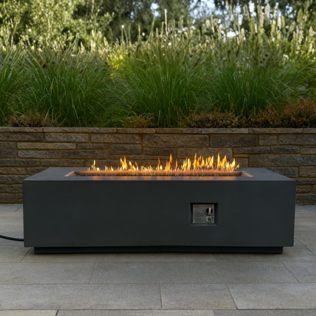 60-inch Rectangular Propane Fire Pit Table, 60,000 BTU Dark Gray Concrete Fire Table with Auto-Ignition, Waterproof Cover & Lava Rocks, Outdoor Patio Heater for Garden, Deck