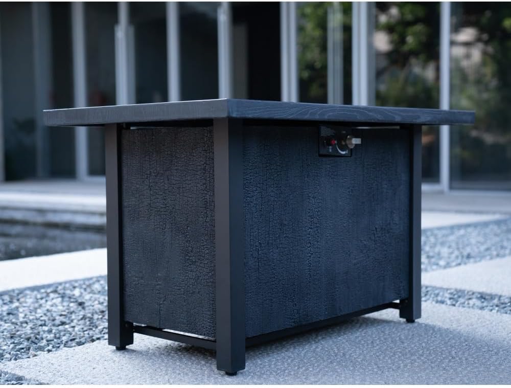44 Inch Outdoor Propane Fire Pit Table with 50000 BTU Heat Output for Patio Garden Backyard - Charcoal Grain Effect Finish