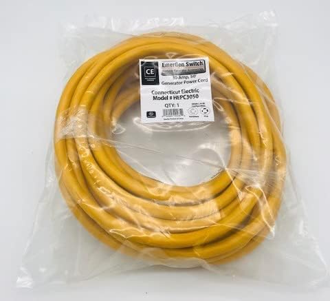 Connecticut Electric 50 Foot Generator Power Extension Cord, 30 Amp, 4 Prong, NEMA L14-30P (Male), NEMA L14-30R (Female)