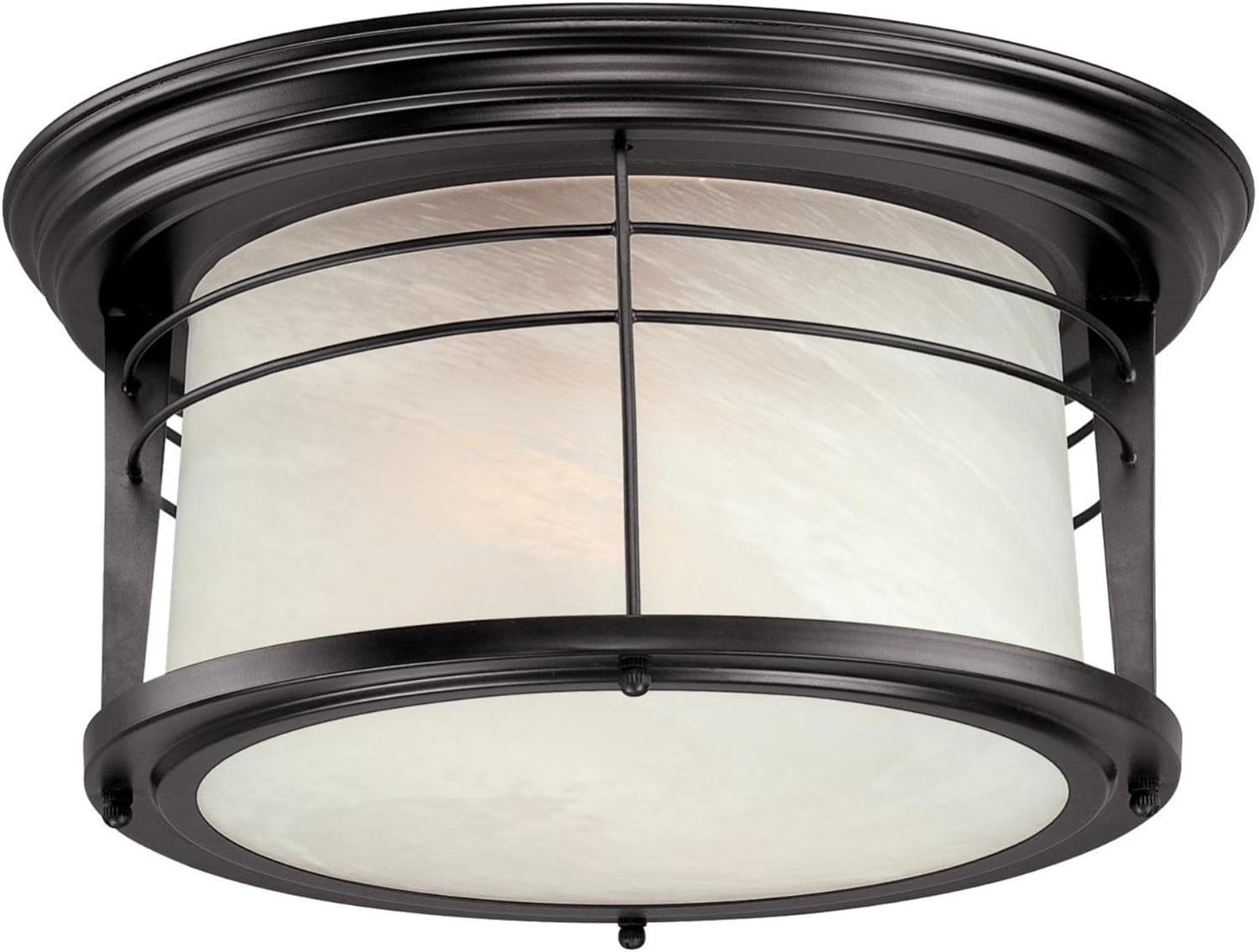 Westinghouse 05937003861 6674600 Senecaville Two-Light Exterior Flush-Mount Fixture, Weathered Bronze Finish on Steel with White Alabaster Glass, 1