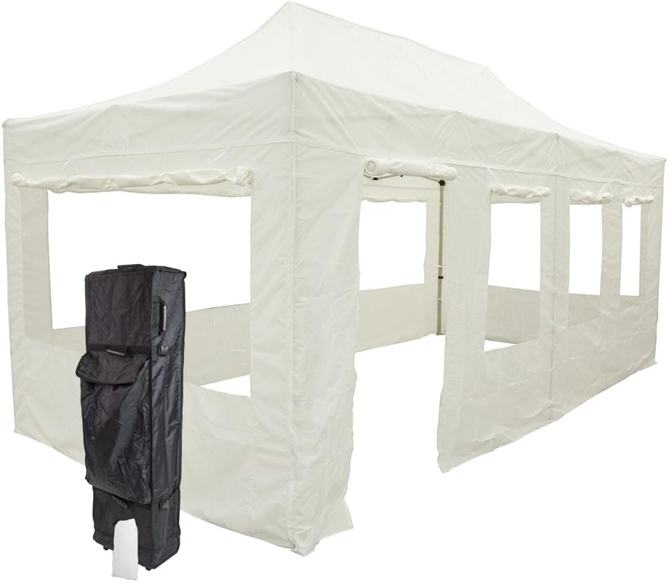 Vispronet White 10x20 Aluminum Canopy Tent Kit - Resists Up to 30mph Wind Gusts - Includes 10x20 Door and Window Wall, Large Window Wall, 2 10x10 Window Sidewalls, Canopy Storage Bag, and Stake Kit