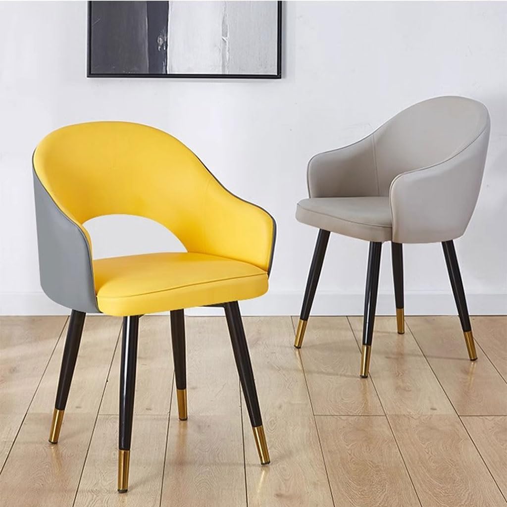 WKWKW Kitchen Kitchen Dining Chairs Wear Resistant Leather Modern Living Dining Room Accent Arm Chairs Carbon Steel Legs Office Lounge Chair(Yellow+Grey)