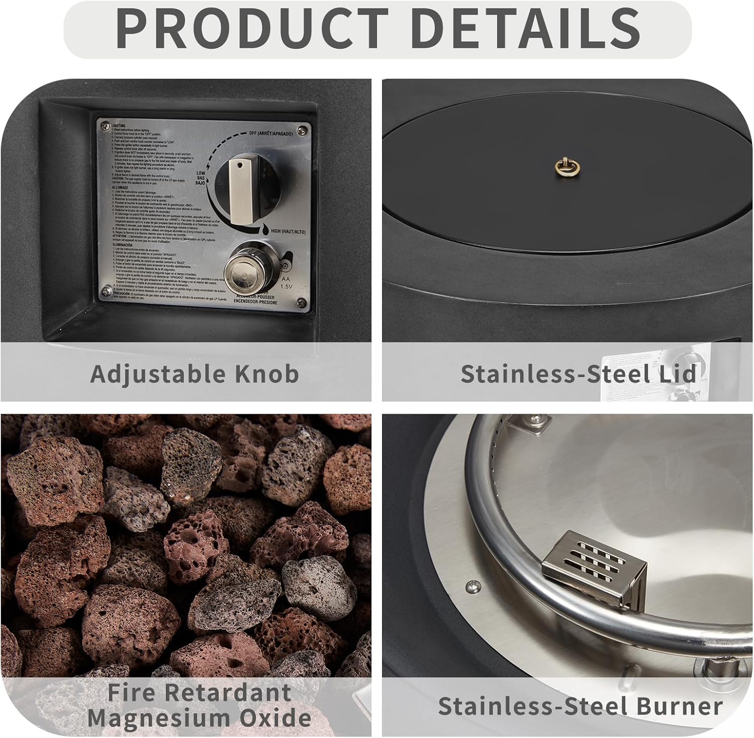 ECOTOUGE 2-Piece Gas Fire Pit, Outdoor Propane Fire Pit Table Set w/Tank Cover, 30''Auto-Ignition Round Steel Fire Table, 50,000 BTU Concrete Fire Pit w/Weather-Resistant Pit Cover, Lava Rocks, Black