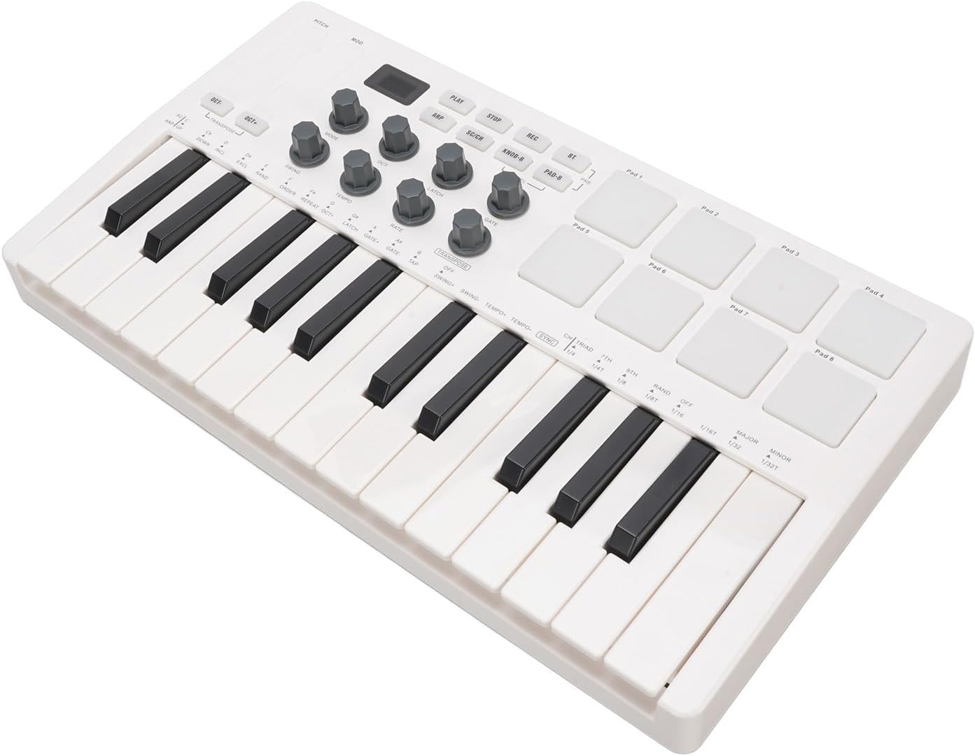 ZJchao 25 Key Portable MIDI Keyboard Controller with 8 Backlit Drum Pads for Music Production ABS Silicone Black