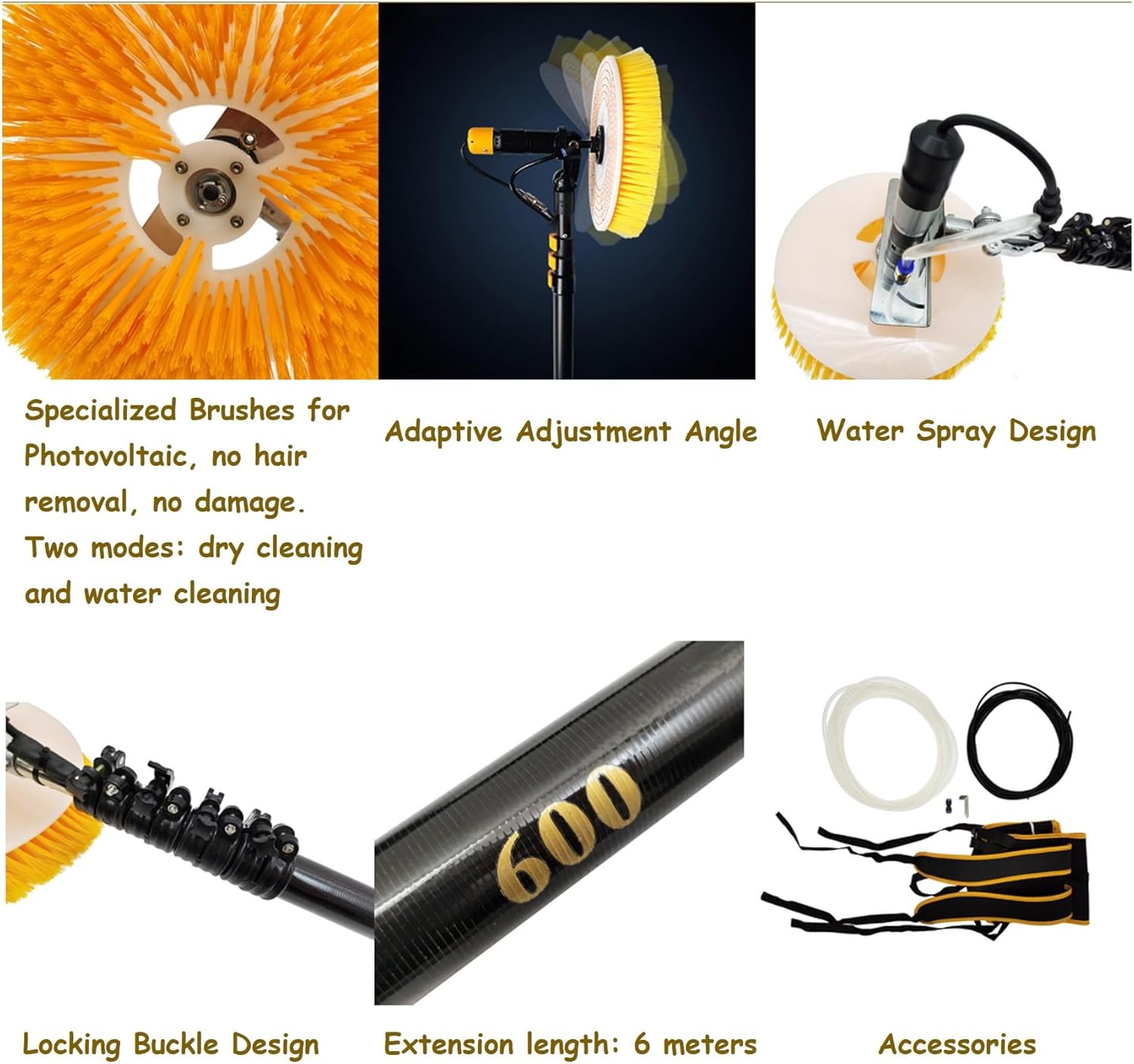 110V 240W Solar Panel Cleaning Brush with Single Rotating Brush Head Photovoltaic Panel Cleaning Machine 19.7ft Telescopic Water Fed Pole Brush 13.4