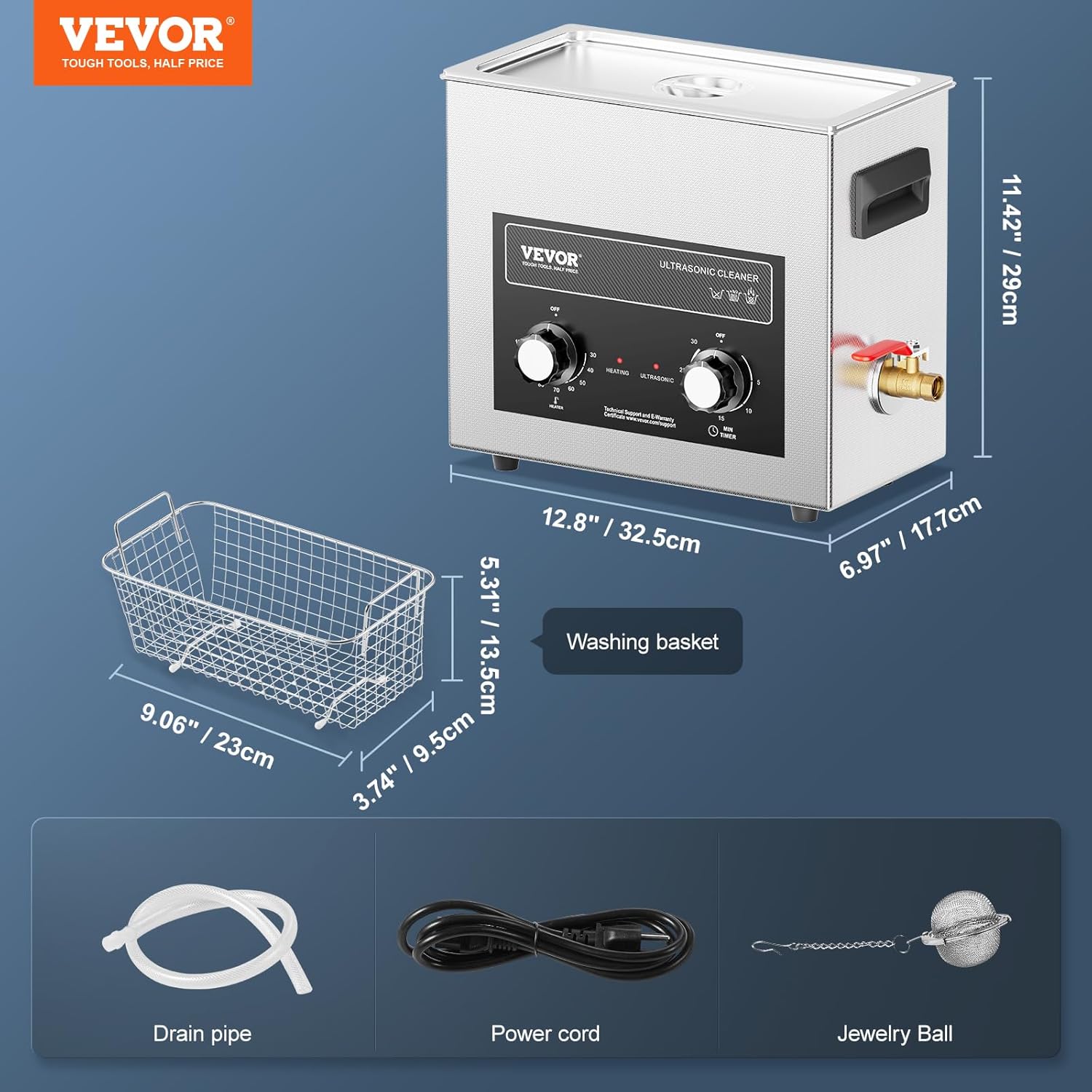 VEVOR 6L Sonic Cleaner with Heater Timer & Basket, Professional Digital Sonic Cavitation Machine, 180W Cleaning Machine for Watch Instruments, Glasses, Coin, Metal Parts, Tool