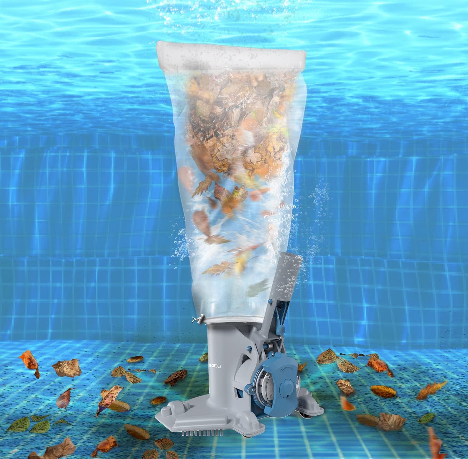 KOKIDO Cordless Rechargeable Pool Leaf Vacuum, Easy Cleaning, Heavy Duty 1.72gal Mesh Bag for Leaves up to 8 inches, Ideal for Above Ground and Inground Pools (Last 75 Mins) - XTROVAC 410