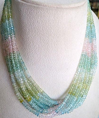 11 Line Natural Multi Colour Aquamarine Facetted Beads Necklace 17 INCHES 4MM