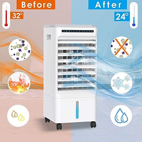 Portable Air Cooler, Mobile Air Conditioner Fan Purifier, Humidifier with Wheels And 5L Dual Water Tank, 3 Modes, 3 Speeds, Remote Control
