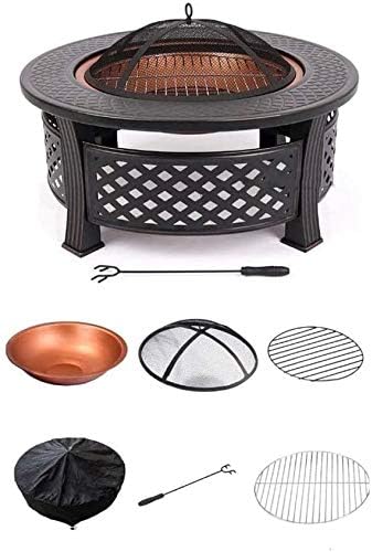 Fire Pits Outdoor Wood Burning Round Metal Firepit, Wood Burning Pit - Includes Spark Screen - Great for Outdoor and Patio with Cover BBQ Cooking for Outside Camping Backyar