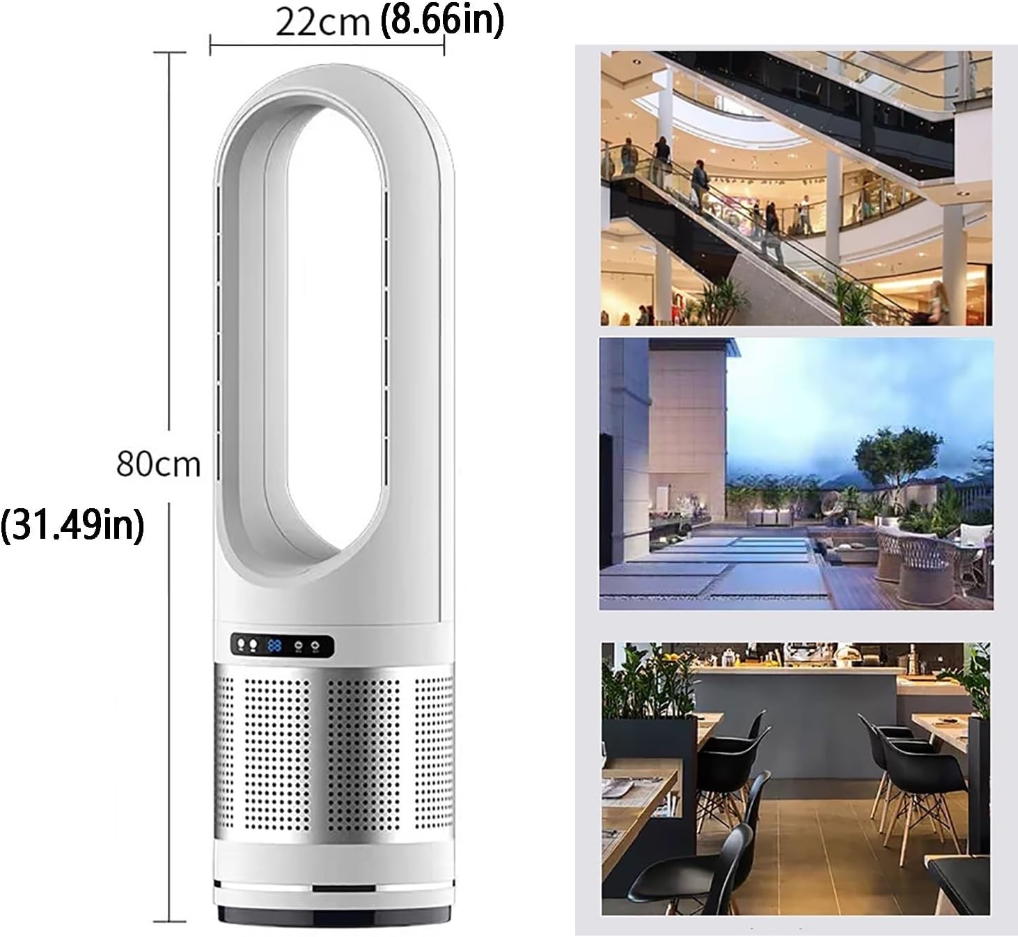 Tower Fan, Oscillating Fan/Standing Fan/Bladeless Fan with Remote, Air Circulation Fan, 8h Timer, 8 Speeds ; Two Models, Cooling Fan and Space Heater, Can Be Used All Year Round(Silver)