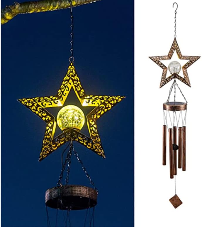Wind Chimes Solar Lights Outdoor Waterproof Hanging Aeolian Bells Solar Lamp with Moon Star Sun Shape for Party Garden Festival(3PCS)