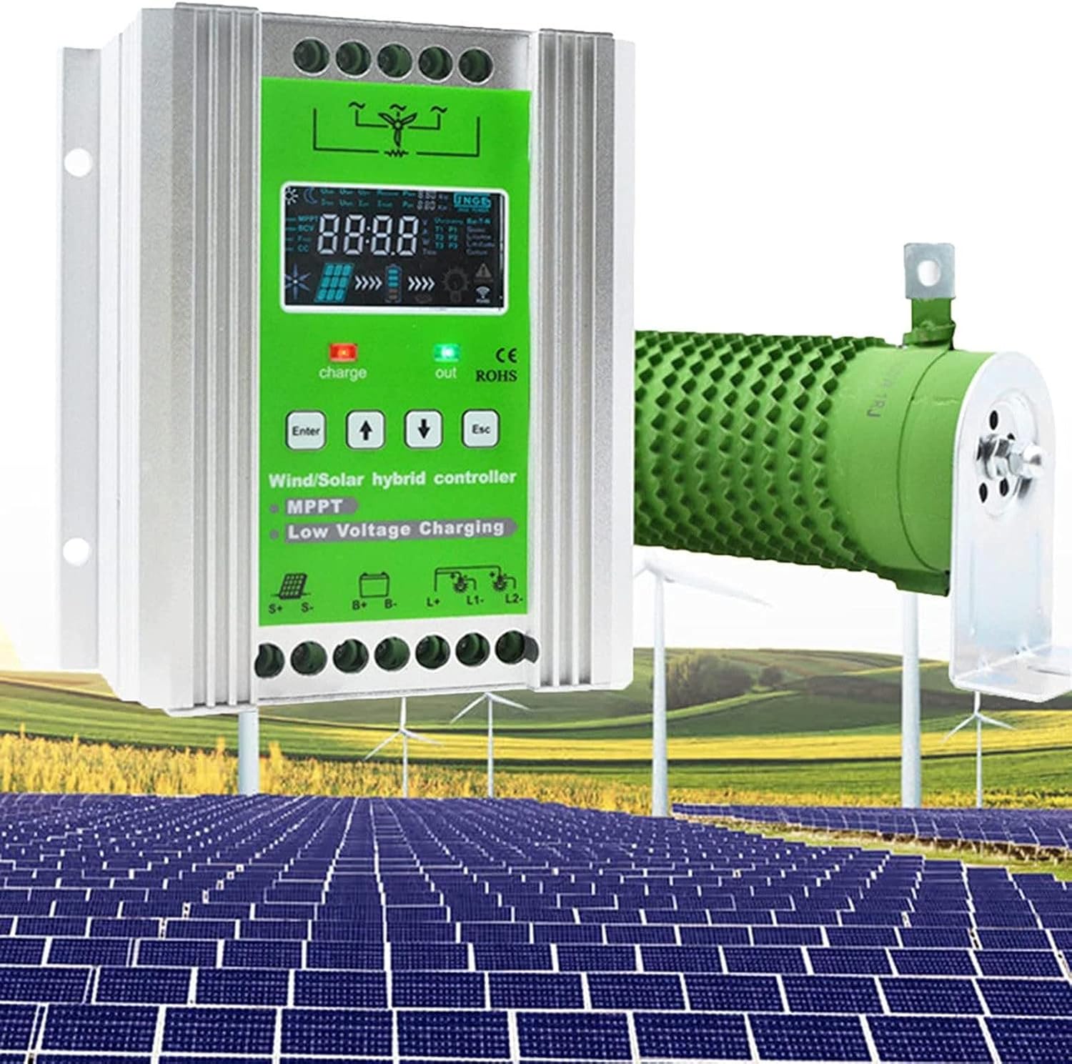 LCD Screen Wind and Solar Complementary System, MPPT Charging Controller, Wind Turbine Controller, 12V 24V 48V MPPT Boost Charge Regulator (12v/24v 12000W)