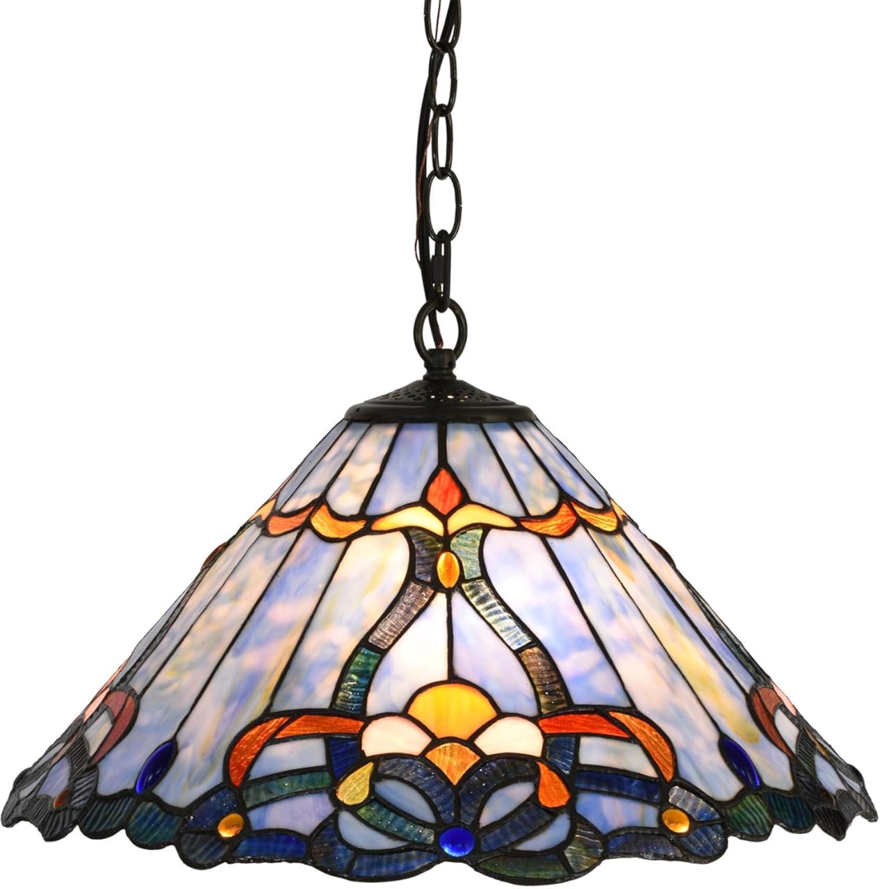 Bieye L10786 Baroque Tiffany Style Stained Glass Ceiling Pendant Light with 18 inches Wide Lampshade, Blue