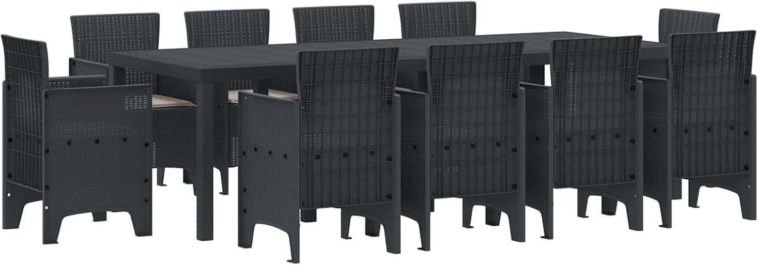 Garden Dining Set 11 pcs Anthracite Poly Rattan, Outdoor Table and Chairs for Patio, Balcony Furniture, Durable Modern Design
