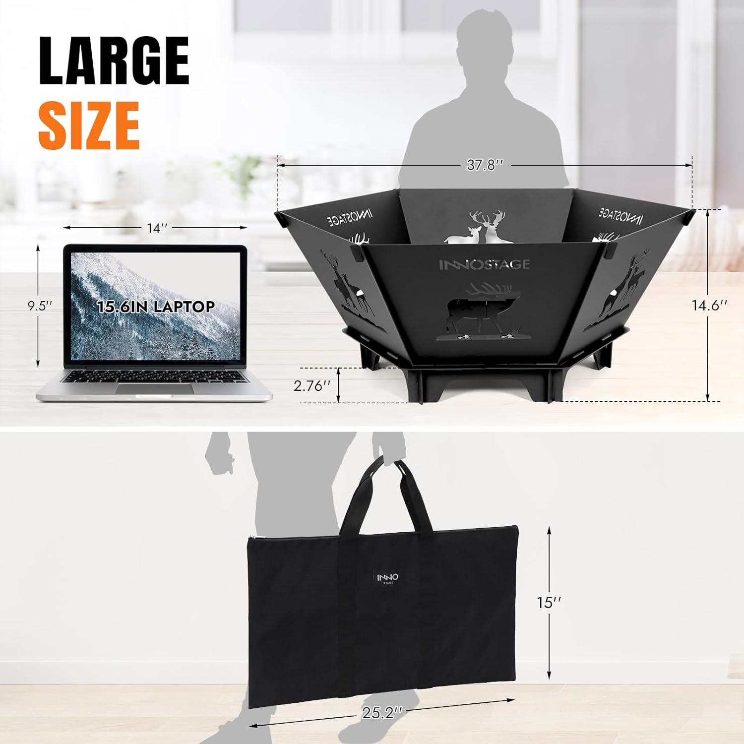 Fire Pit for Camping- 37.8 Inch Collapsible Firepit for Patio Outside Wood Burning Outdoor Indoor BBQ Picnic Foldable Fire Pits Bonfire of Backyard Patio with Portable Tote Bag