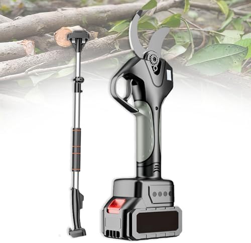 Professional Electric Pruning Shears with 50mm Blade, 2.15m Telescopic Pole, LCD Display, Rechargeable Battery - Cordless Garden Pruners for Effortless Trimming.
