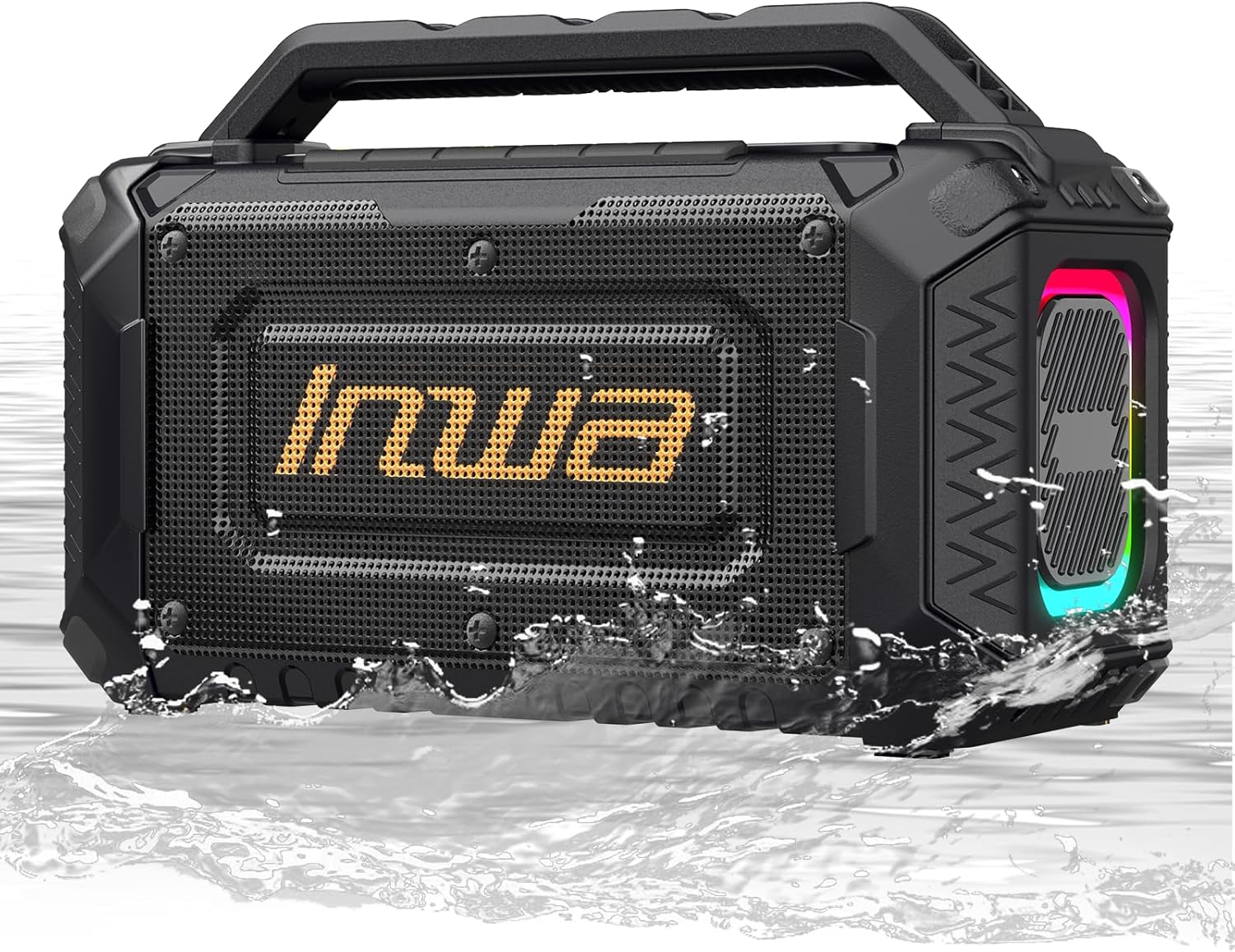 Inwa Portable Bluetooth Speakers for Jobsite - 60W Waterproof Loud Outdoor Speaker with Bass, Wireless Boombox w/Stereo Sound & RGB Lights, 12H Playtime, Durable for Work, Workshop, Garage, Camping