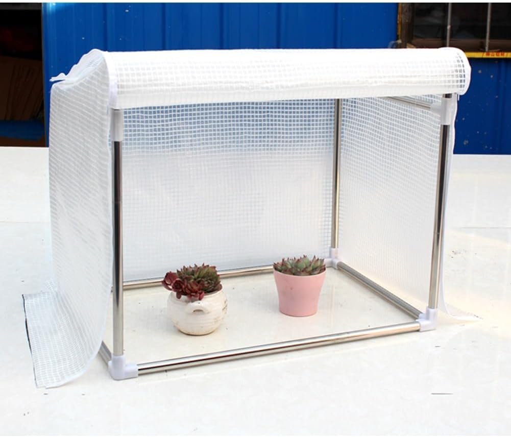GRRICEPL Outdoor Small Garden Greenhouse, Portable Plastic Greenhouse, Rainproof Anti-Snow with Zipper Balcony Greenhouse, Cover Keep Warm Grid Design (Color : White, Size : 120x50x60cm)