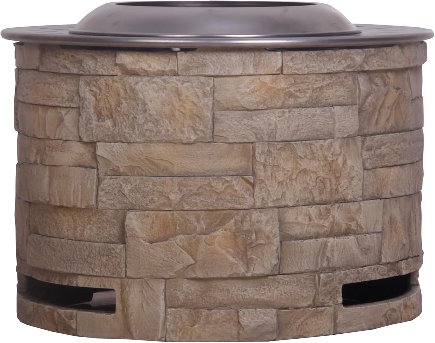 20.5 Inch x 15 Inch Round Stainless Steel Smokeless Firepit with Wood Pellet/Twig/Wood As The Fuel, Stack Stone Look, Yellow