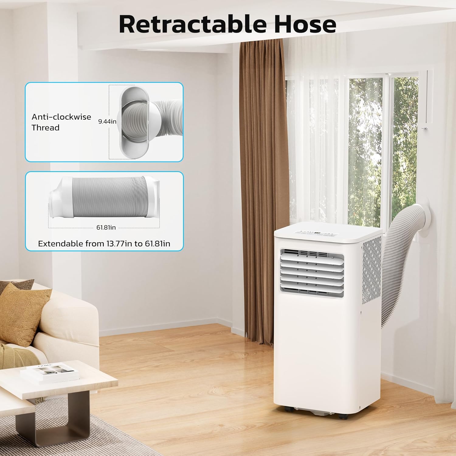 ZAFRO 8,000 BTU Portable Air Conditioners, 4 Modes Portable AC Unit Built-in Cool/Dehumidifier/Fan/Sleep, 24Hrs Timer, for Bedroom/Indoor Rooms, White