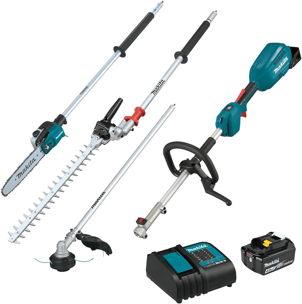 Makita XUX02SM1X5 18V LXT® Brushless Couple Shaft Power Head Kit w/String Trimmer, Pole Saw & Articulating Hedge Trimmer Attachments (4.0Ah)