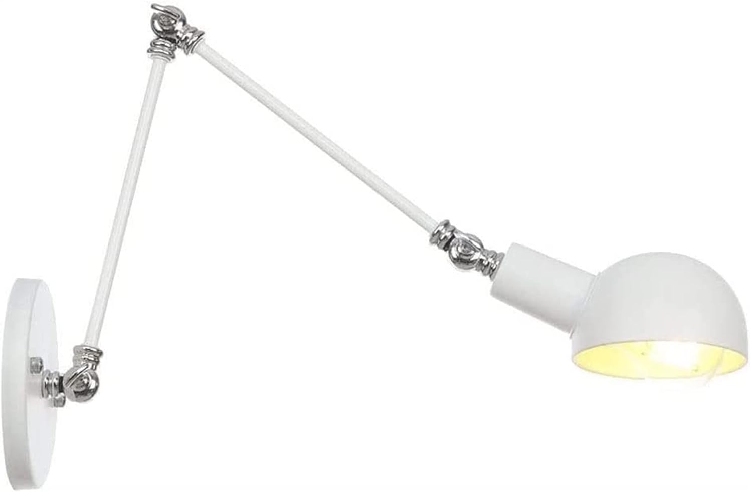 Adjustable Long Wall Lamp Nordic Creative Steering Head Wall Lights Restaurant Cafe Aisle Swing Arm Wall Sconce, Retro Industrial Lighting Fixture, White 30+30cm