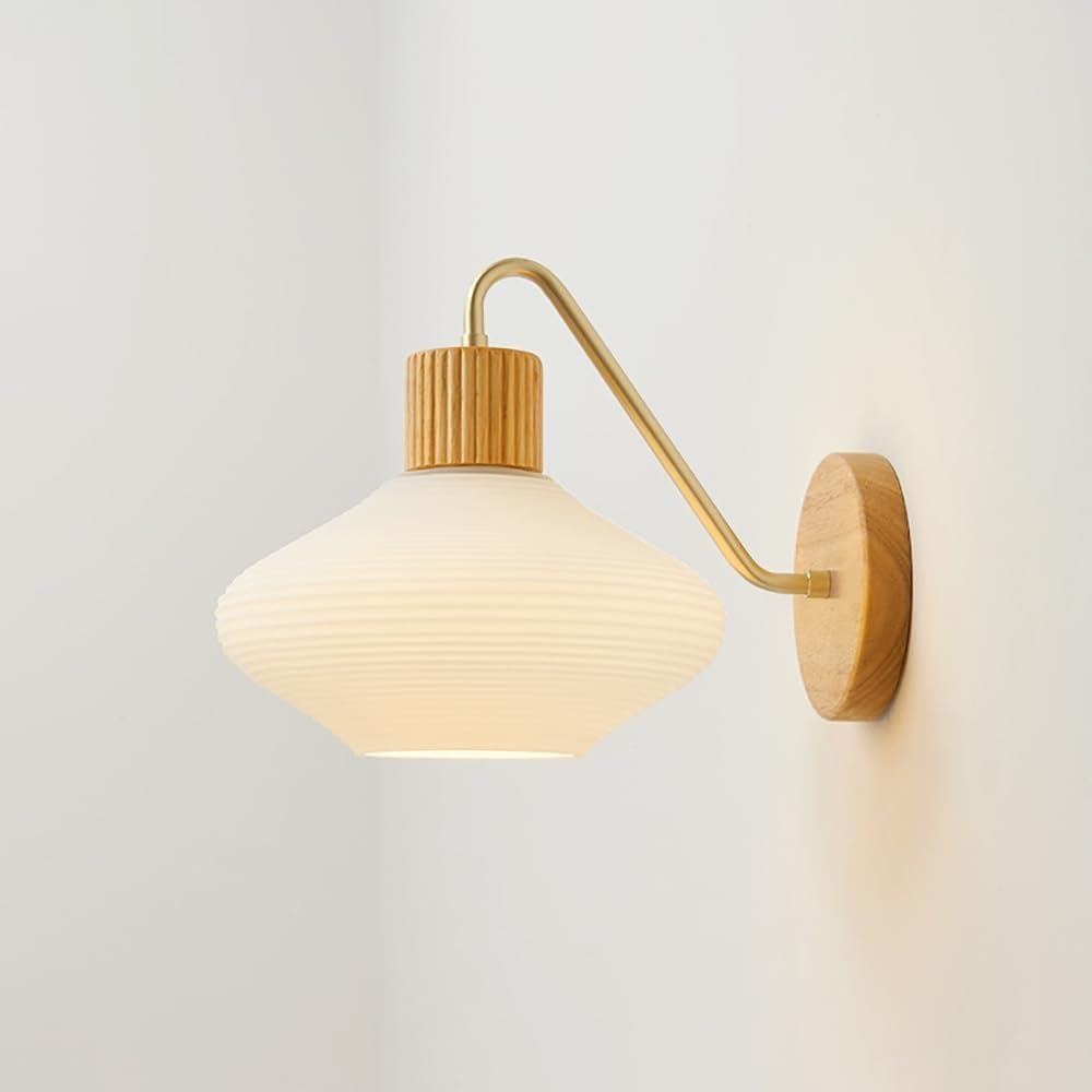 10.62 Inches Japanese Log Wabi-sabi Style Wall Lights, E27 Vintage Bedroom Bedside Glass Lighting Fixture, for Apartment Balcony Background Wall Entrance