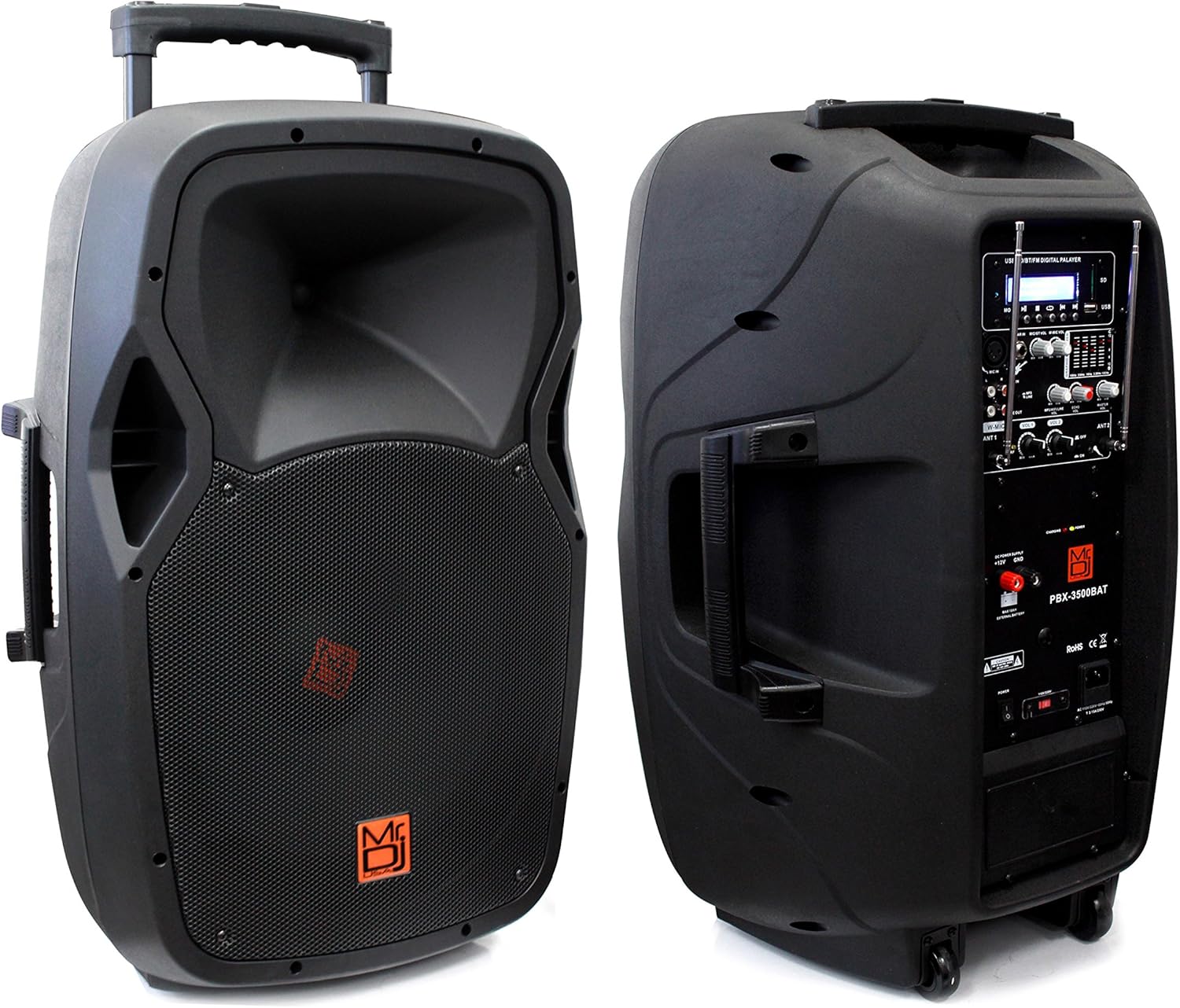 Mr. Dj PBX3500BAT 15-Inch 3500-Watt Max Power Speaker with Built-In Bluetooth, Battery, FM Radio, EQ, LCD, MP3, USB and SD