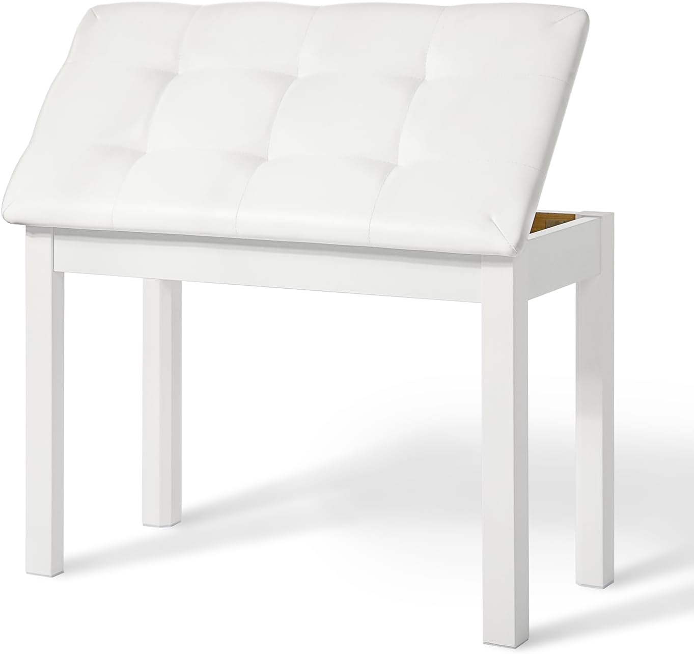 AiJoy Duet Solid-Wood Piano Bench for Digital Pianos, Waterproof PU Leather Padded Seat with Storage Compartment, Ideal for Home, Living Room & Vanity (White)