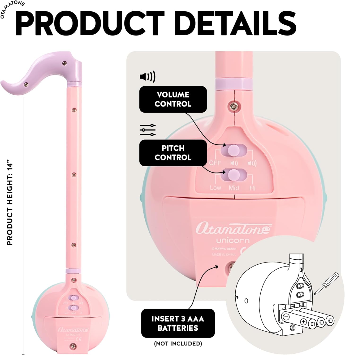 Otamatone Japanese Electronic Musical Instrument Portable Music Synthesizer from Japan by Maywa Denki Educational Fun Gift for Children, Teens & Adults - Black White Unicorn Set