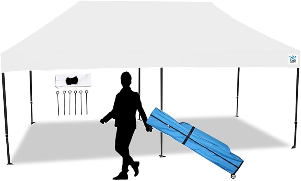 King Canopy Athena 10-Feet by 20-Feet Instant Pop up Canopy, 1 1/2 Inch Hexagon Leg, Black Aluminium Frame, White Cover